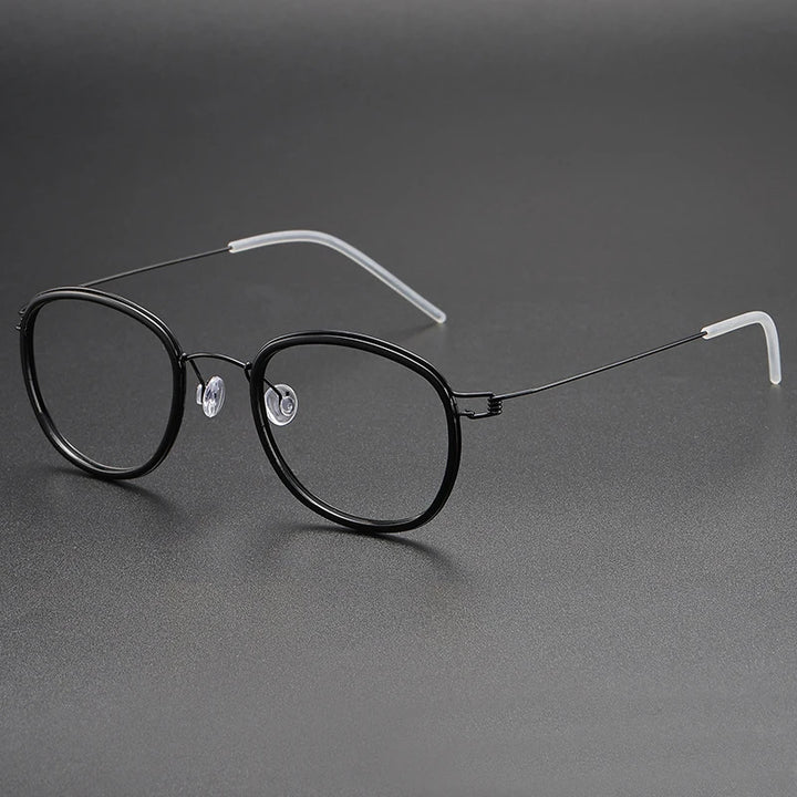 Black Mask Women's Full Rim Oval Screwless Titanium Acetate Eyeglasses 6611 Full Rim Black Mask Black