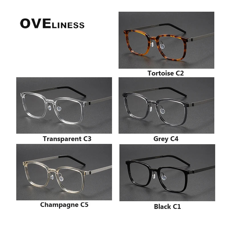 Oveliness Unisex Full Rim Square Acetate Titanium Eyeglasses 1852 Full Rim Oveliness