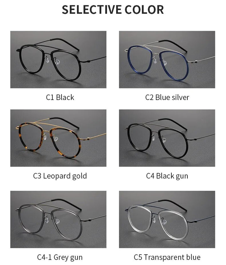 Muzz Unisex Full Rim Square Double Bridge Titanium Acetate Eyeglasses  5507 Full Rim Muzz