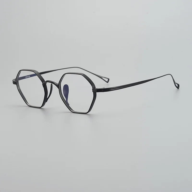 Black Mask Unisex Flat Top Polygon Titanium Eyeglasses 49152 Full Rim Black Mask Black
