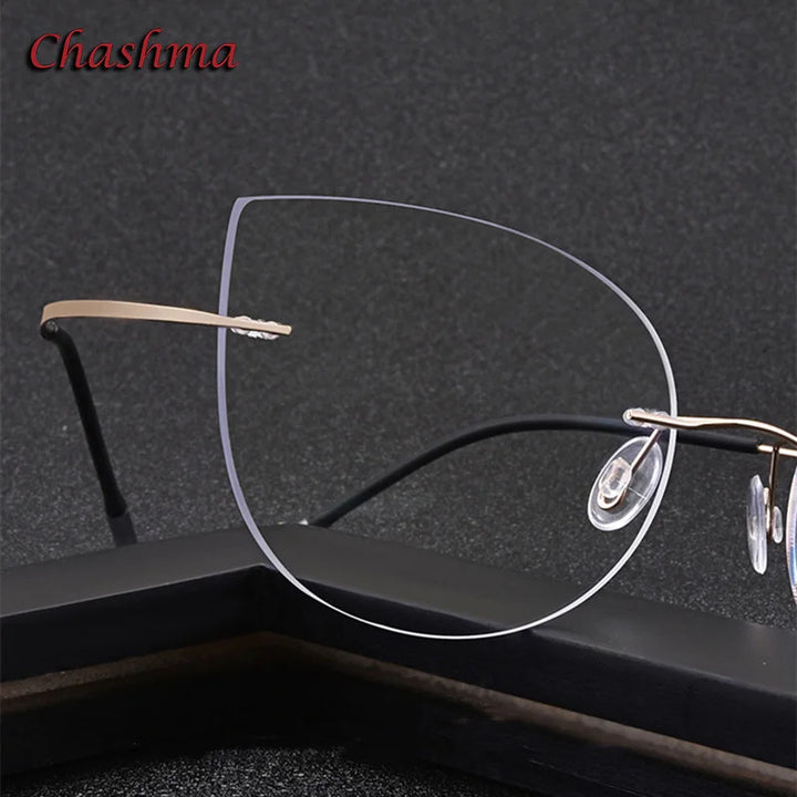 Chashma Ochki Unisex Rimless Cat Eye 2g Titanium Eyeglasses 003 Rimless Chashma Ochki