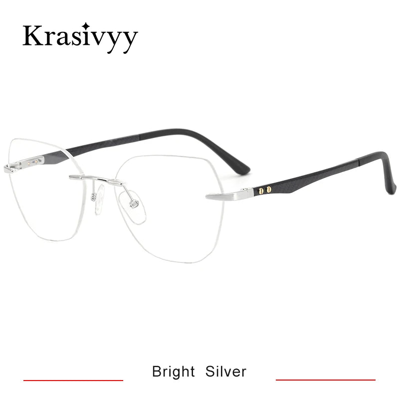 Krasivyy Women's Rimless Flat Top Polygon Titanium Eyeglasses 316026