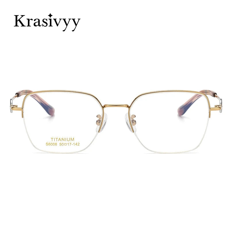 Krasivyy Women's Semi Rim Flat Top Square Titanium Eyeglasses 6008 Semi Rim Krasivyy