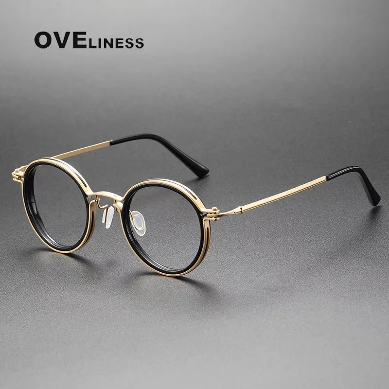 Oveliness Unisex Full Rim Round Acetate Titanium Eyeglasses 25860