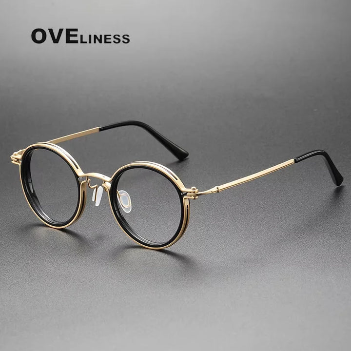 Oveliness Unisex Full Rim Round Acetate Titanium Eyeglasses 25860