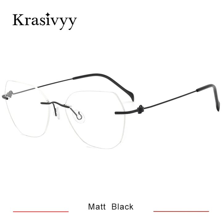 Krasivyy Women's Rimless Flat Top Polygon Titanium Eyeglasses 135mm Rimless Krasivyy Matt Black