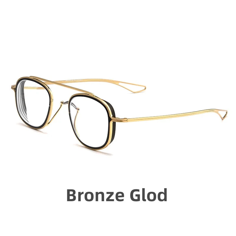 Kocolior Unisex Full Rim Square Double Bridge Titanium Eyeglasses 3185 Full Rim Kocolior Bronze Gold