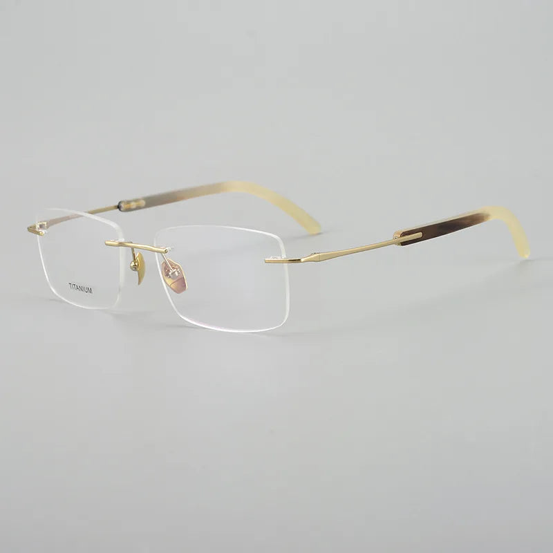 Hewei Women's Rimless Square Titanium Horn Temple Eyeglasses 921029 Rimless Hewei gold