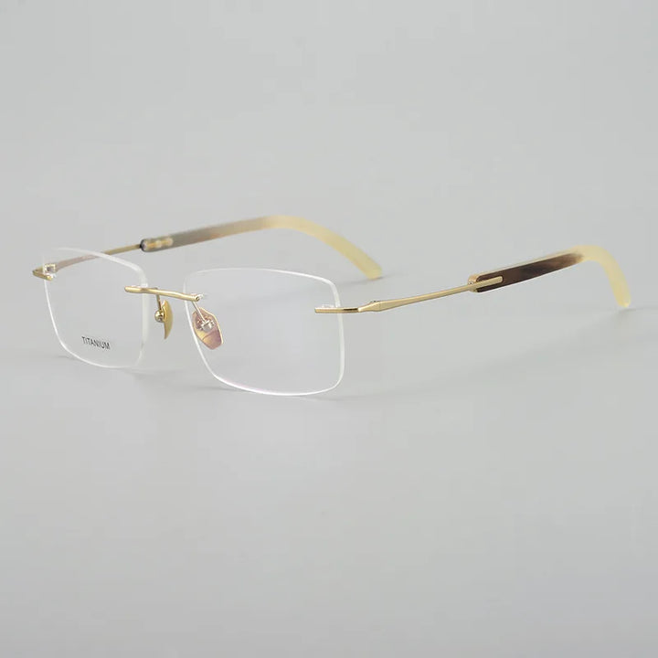 Hewei Women's Rimless Square Titanium Horn Temple Eyeglasses 921029 Rimless Hewei gold