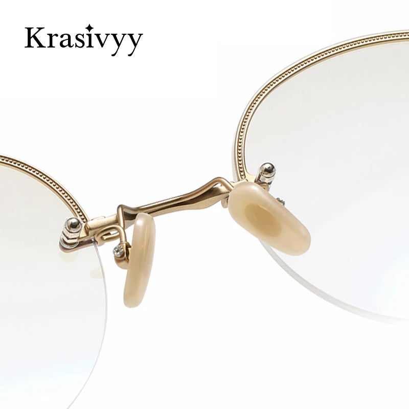Krasivyy Men's Semi Rim Round Titanium Eyeglasses K5921 Semi Rim Krasivyy