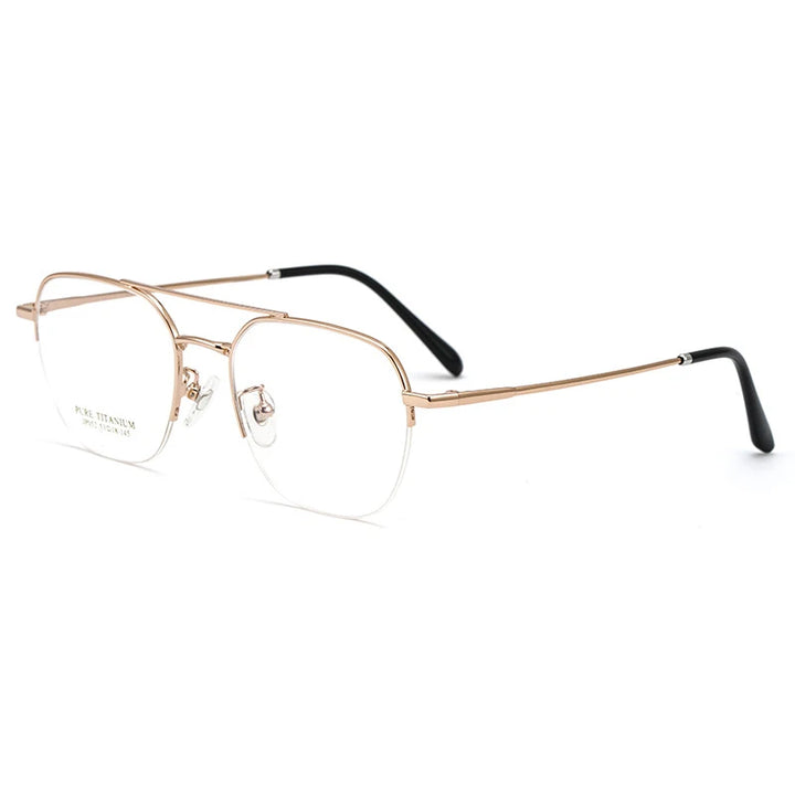Gmei Unisex Semi Rim Square Double Bridge Titanium Eyeglasses P052 Semi Rim Gmei Optical