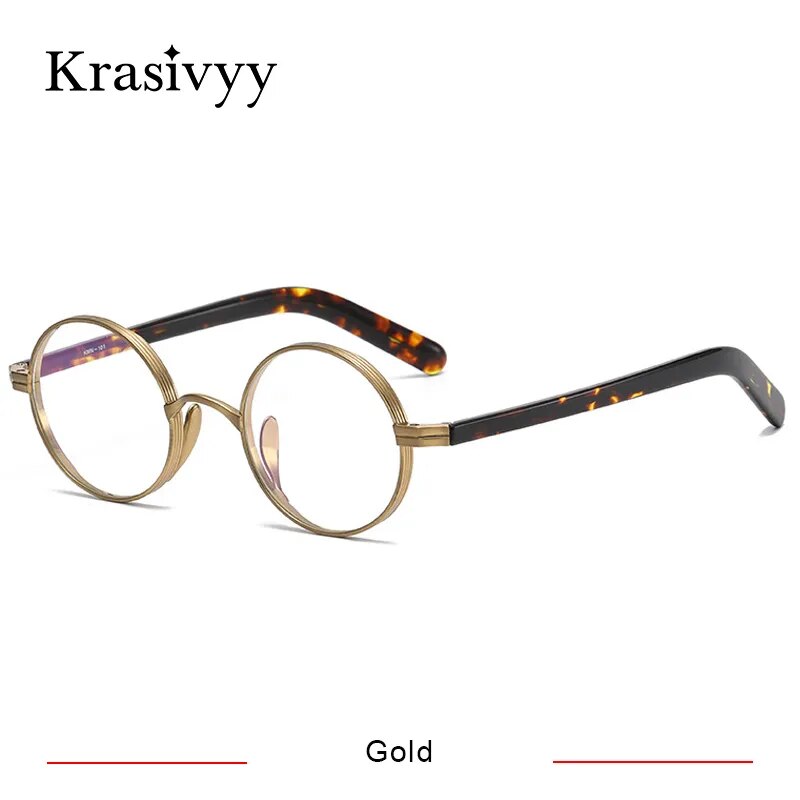 Krazivyy Men's Full Rim Small Round Titanium Eyeglasses Kr101 Full Rim Krasivyy Gold CN 