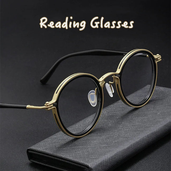Kocolior Unisex Full Rim Round Alloy Acetate Hyperopic Reading Glasses 2203 Reading Glasses Kocolior