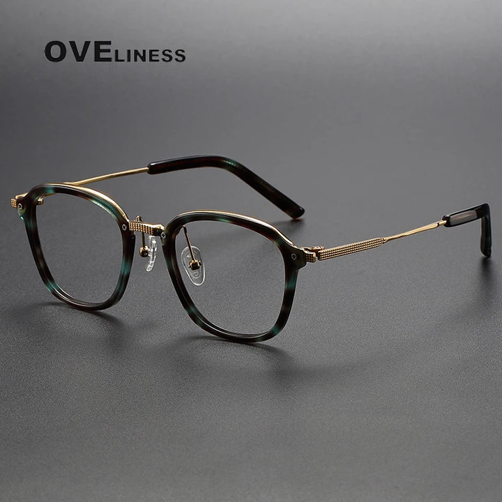 Oveliness Unisex Full Rim Square Titanium Eyeglasses M109 Full Rim Oveliness tortoise green gold