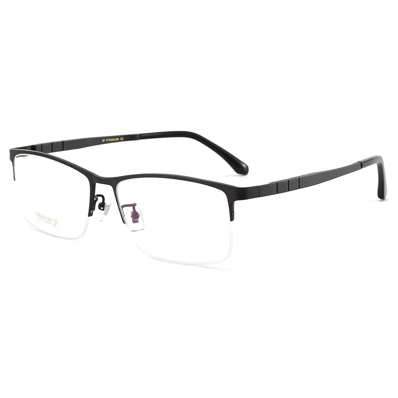 Bclear Men's Semi Rim Square Big Titanium Eyeglasses 71111 Semi Rim Bclear black