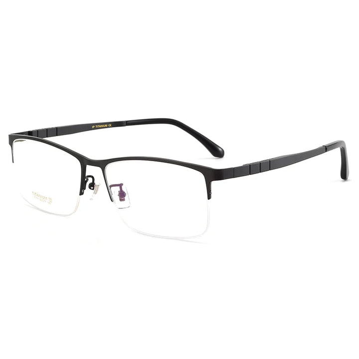 Bclear Men's Semi Rim Square Big Titanium Eyeglasses 71111 Semi Rim Bclear black