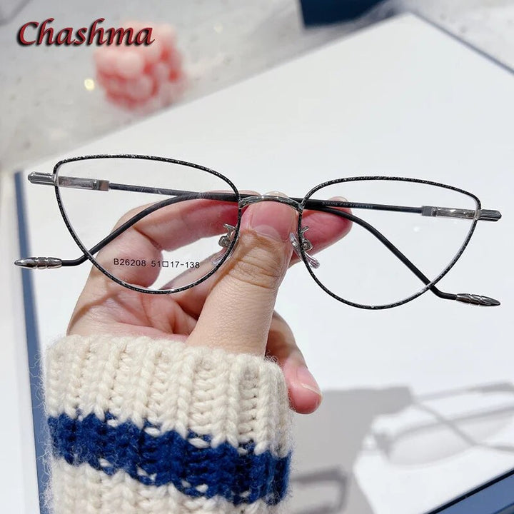 Chashma Ochki Women's Full Rim Cat Eye Stainless Steel Eyeglasses 26208 Full Rim Chashma Ochki Black Silver  