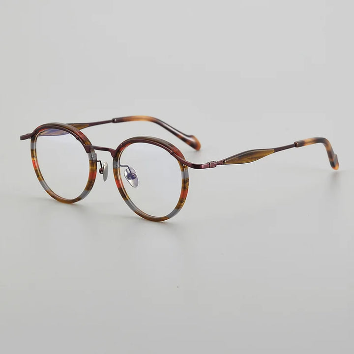 Black Mask Unisex Full Rim Round Acetate Titanium Eyeglasses 196062