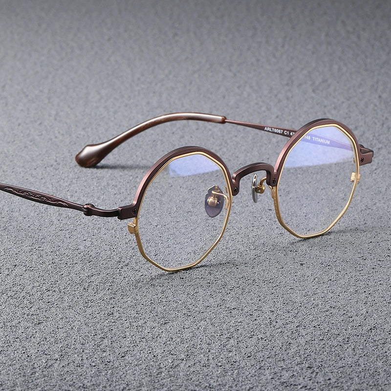 Black Mask Unisex Full Rim Irregular Round Titanium Eyeglasses T6067 Full Rim Black Mask