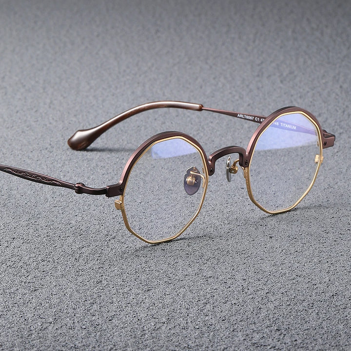 Black Mask Unisex Full Rim Irregular Round Titanium Eyeglasses T6067 Full Rim Black Mask