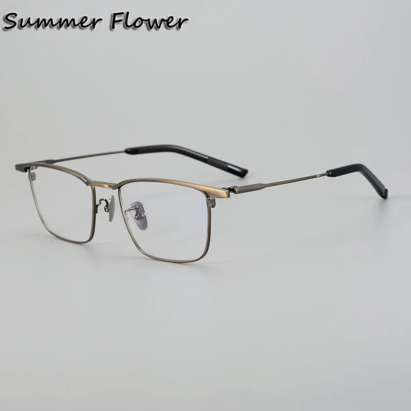 Summer Flower Unisex Full Rim Big Square Titanium Eyeglasses 84156 Full Rim Summer Flower Bronze