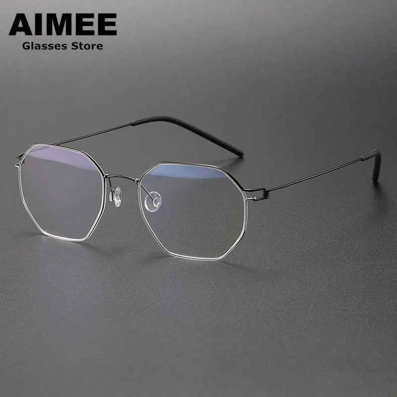 Aimee Unisex Semi Rim Flat Top Polygon Screwless Eyeglasses 10516 Semi Rim Aimee