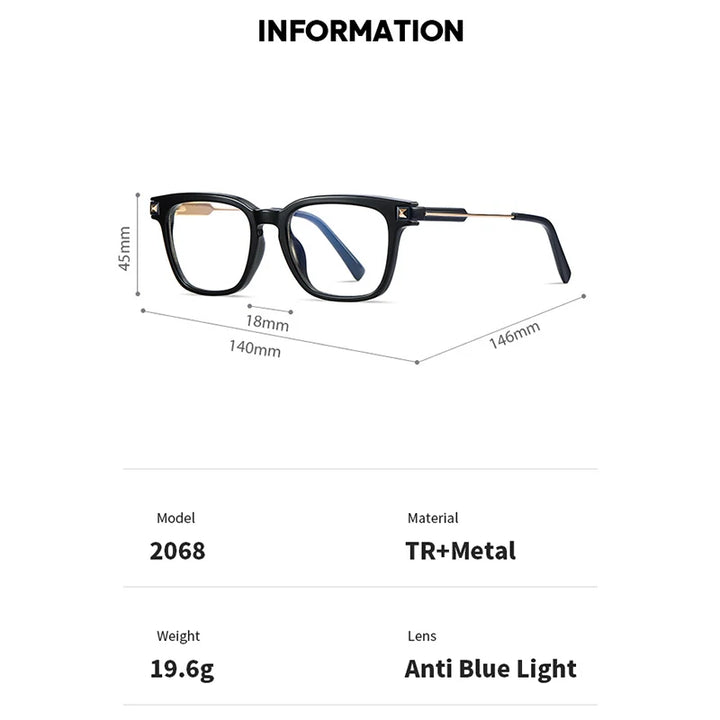 Xbora Unisex Full Rim Square Tr 90 Alloy Eyeglasses 42068