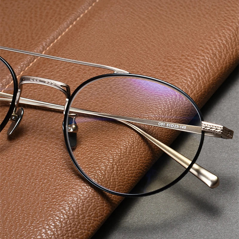 Black Mask Unisex Full Rim Round Double Bridge Titanium Eyeglasses N020 Full Rim Black Mask