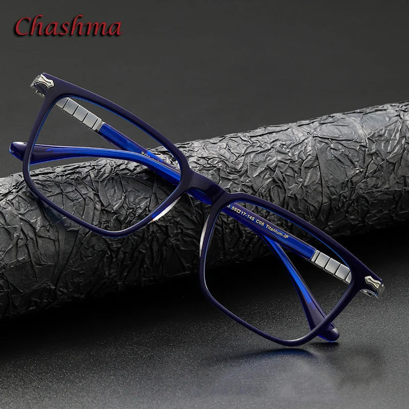 Chashma Ochki Unisex Full Rim Square Acetate Titanium Eyeglasses 29630