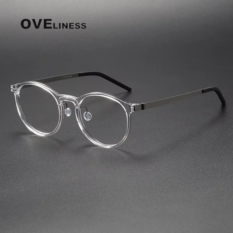 Oveliness Men's Full Rim Round Acetate Titanium Eyeglasses 71836