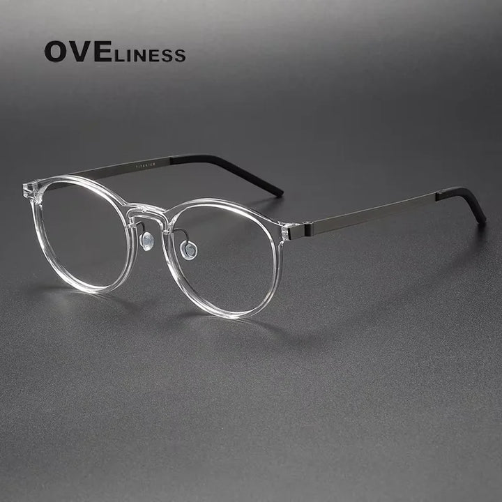 Oveliness Men's Full Rim Round Acetate Titanium Eyeglasses 71836
