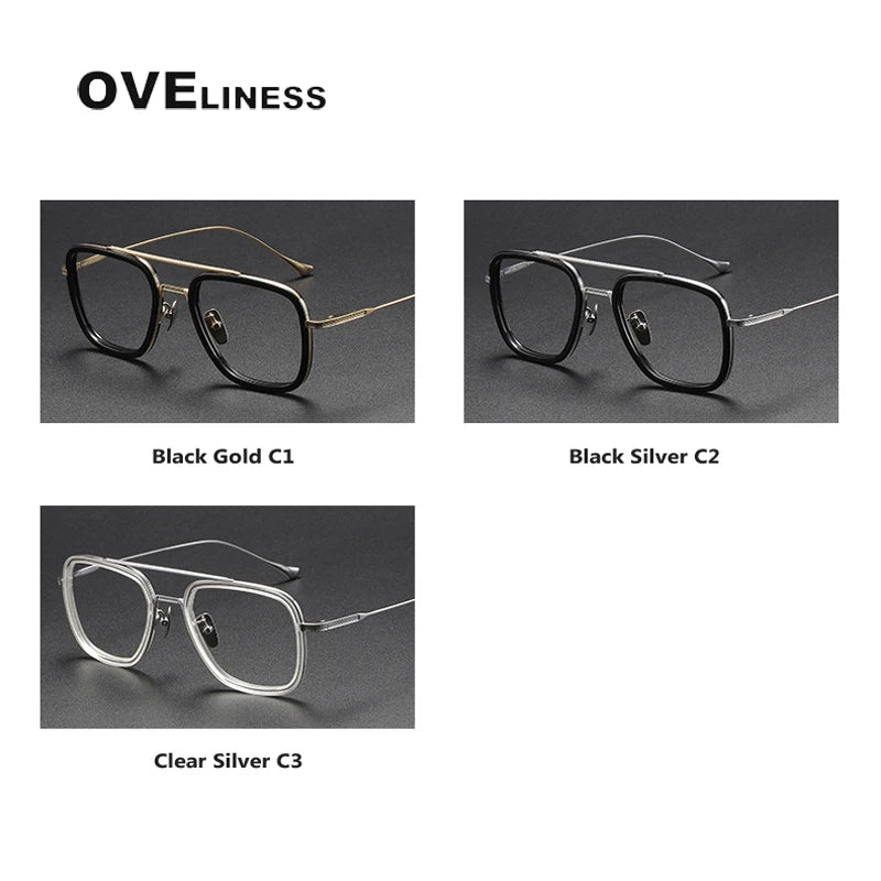 Oveliness Unisex Full Rim Square Double Bridge Acetate Titanium Eyeglasses I0006 Full Rim Oveliness