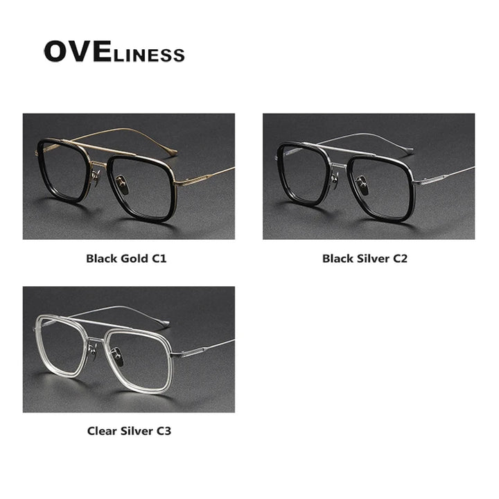 Oveliness Unisex Full Rim Square Double Bridge Acetate Titanium Eyeglasses I0006 Full Rim Oveliness