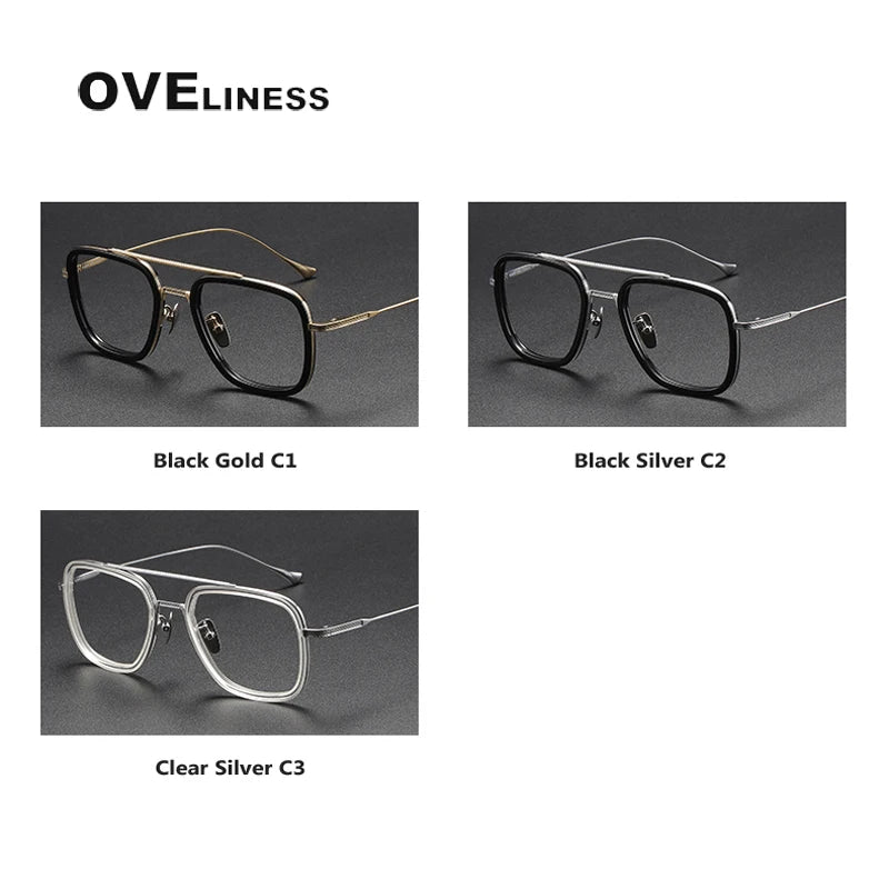 Oveliness Unisex Full Rim Square Double Bridge Acetate Titanium Eyeglasses I0006 Full Rim Oveliness   