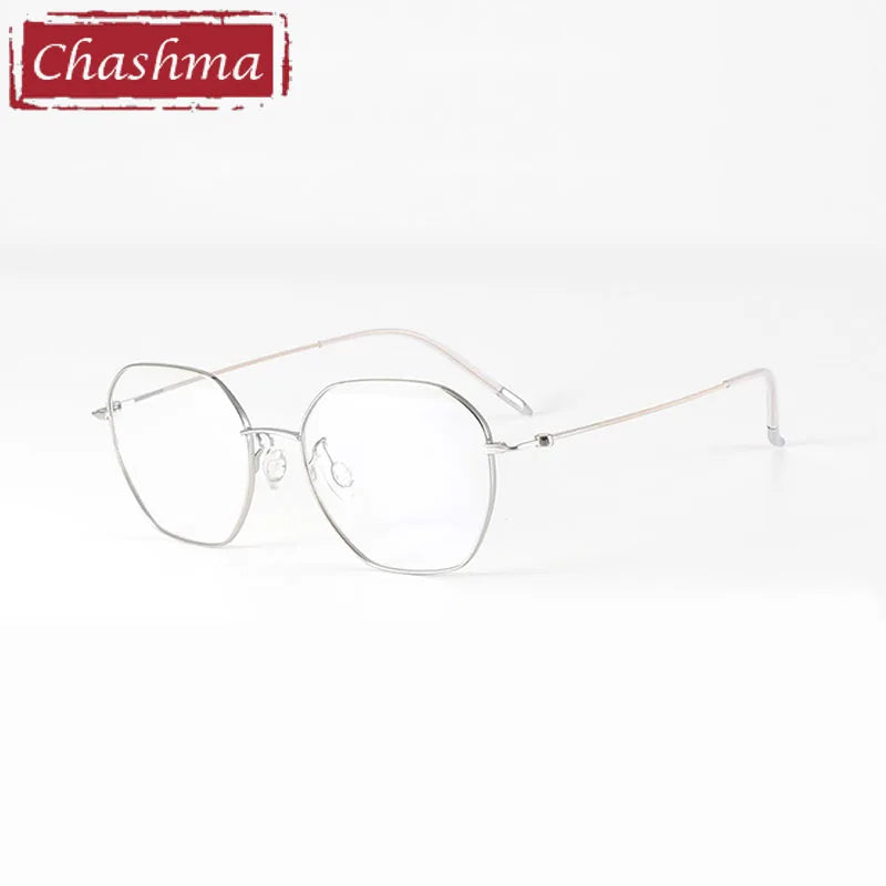 Chashma Ottica Women's Full Rim Polygon Screwless Titanium Eyeglasses 7250 Full Rim Chashma Ottica Silver-Light Pink
