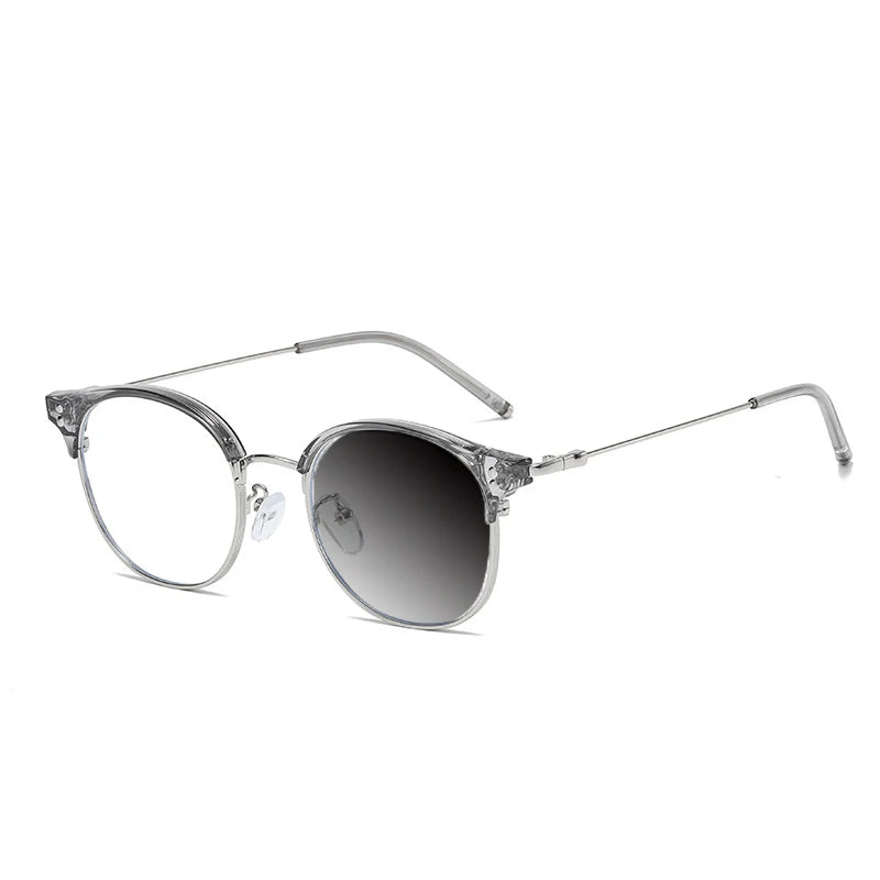 Kocolior Mens Full Frame Small Browline Square Alloy Reading Glasses 22001 Reading Glasses Kocolior Photochromic Gray +250