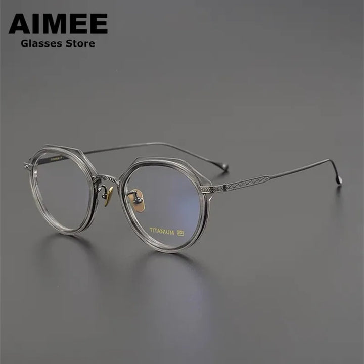 Aimee Unisex Full Rim Flat Top Polygon Titanium Acetate Eyeglasses 13849 Full Rim Aimee Grey