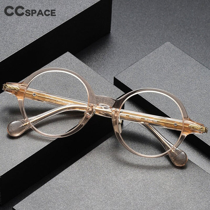CCspace Unisex Full Rim Round Acetate Eyeglasses 56385 Full Rim CCspace