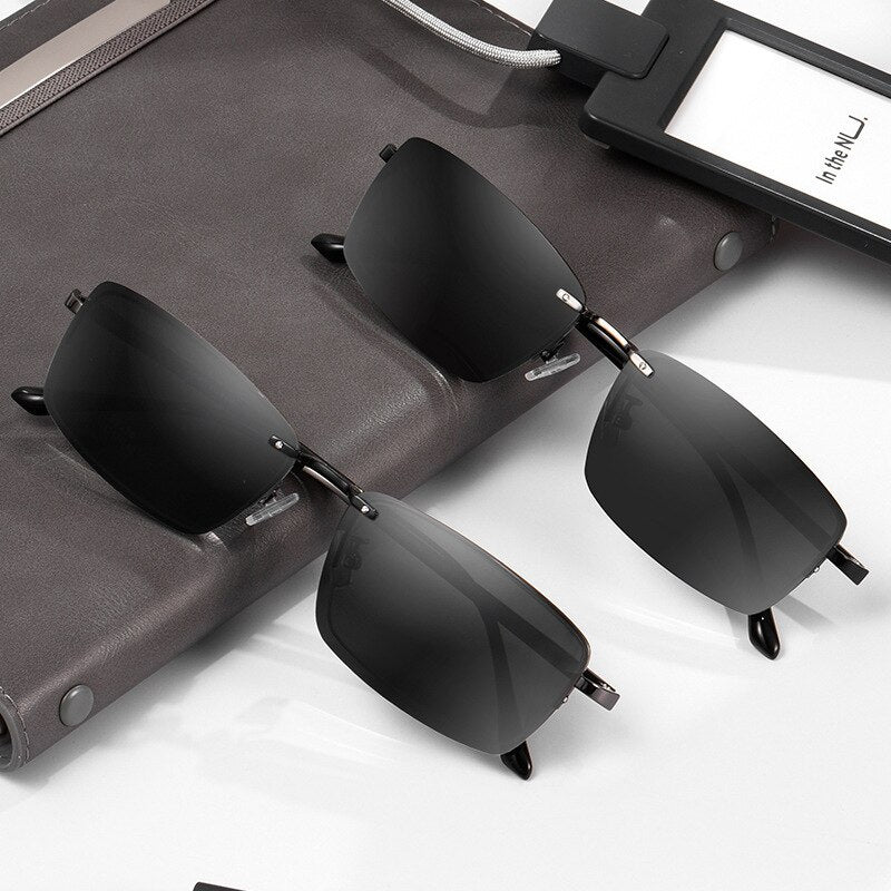 Bclear Men's Semi Rim Rectangle Alloy Eyeglasses With Clip On Polarized Sunglasses Zt9338 With Clip Ons Bclear