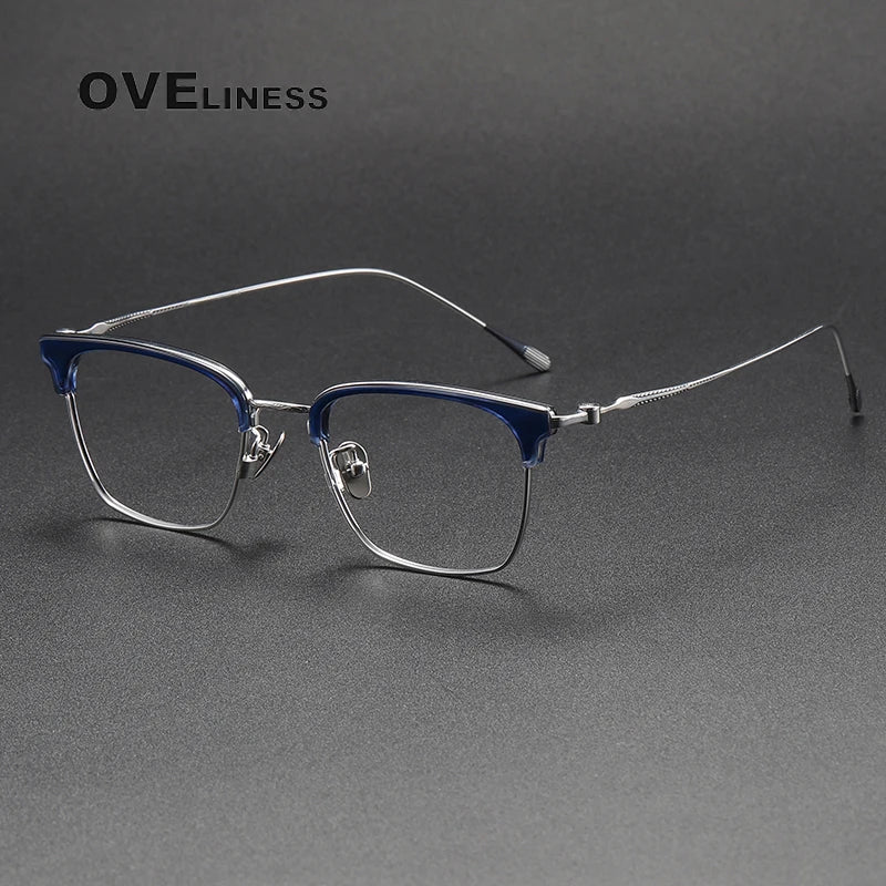 Oveliness Unisex Full Rim Cat Eye Acetate Titanium Eyeglasses 80896 Full Rim Oveliness blue silver  