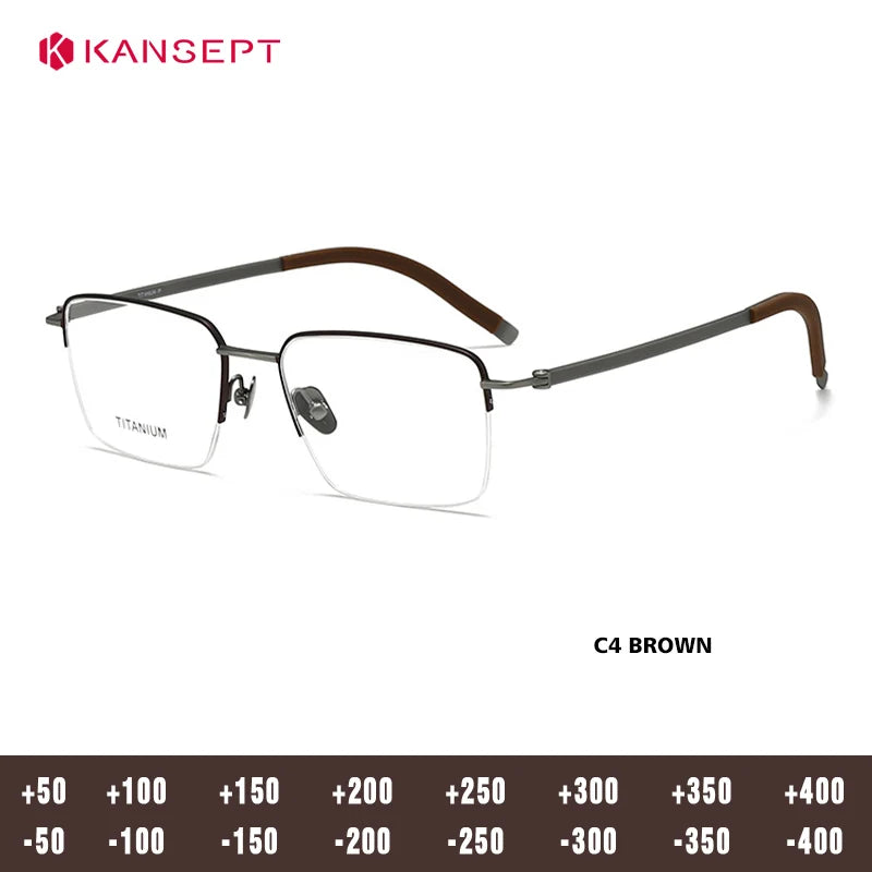 Kansept Men`s Semi Rim Polygon Square Alloy Reading Glasses 77030