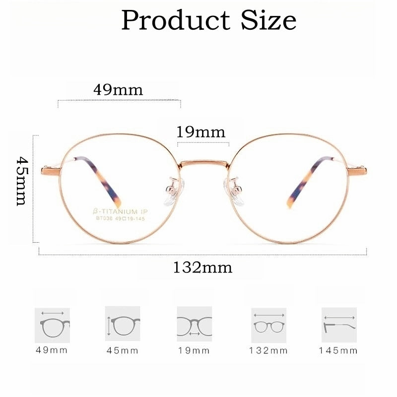 Yimaruili Unisex Full Rim Round Titanium Alloy Eyeglasses Bt038t Full Rim Yimaruili Eyeglasses