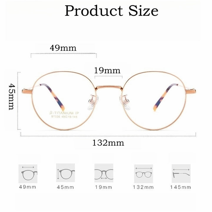 Yimaruili Unisex Full Rim Round Titanium Alloy Eyeglasses Bt038t Full Rim Yimaruili Eyeglasses
