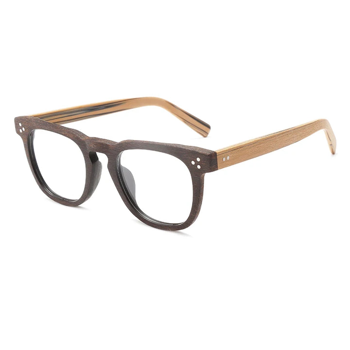 Hdcrafter Unisex Full Rim Square Wood  Eyeglasses 8182 Full Rim Hdcrafter Eyeglasses Coffee-Brown-C62  
