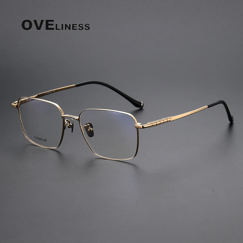 Oveliness Men's Full Rim Square Titanium Eyeglasses 80904 Full Rim Oveliness gold