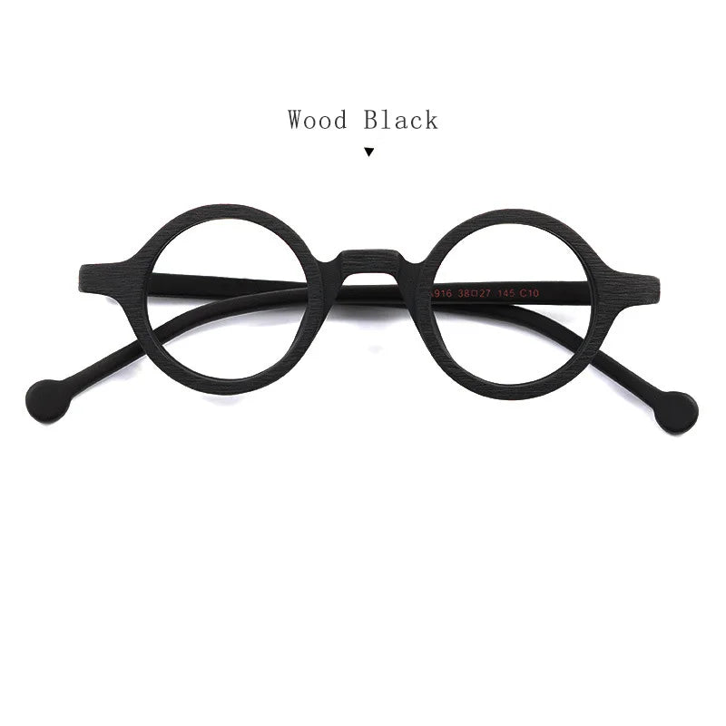 Hdcrafter Unisex Full Rim Round Small Acetate Eyeglasses A916 Full Rim Hdcrafter Eyeglasses Wood-Black