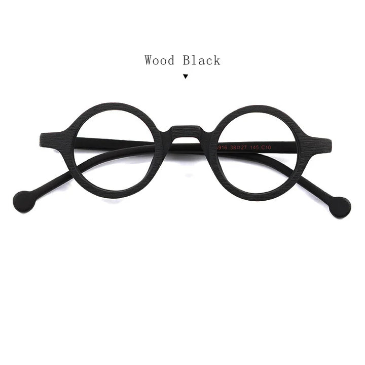 Hdcrafter Unisex Full Rim Round Small Acetate Eyeglasses A916 Full Rim Hdcrafter Eyeglasses Wood-Black
