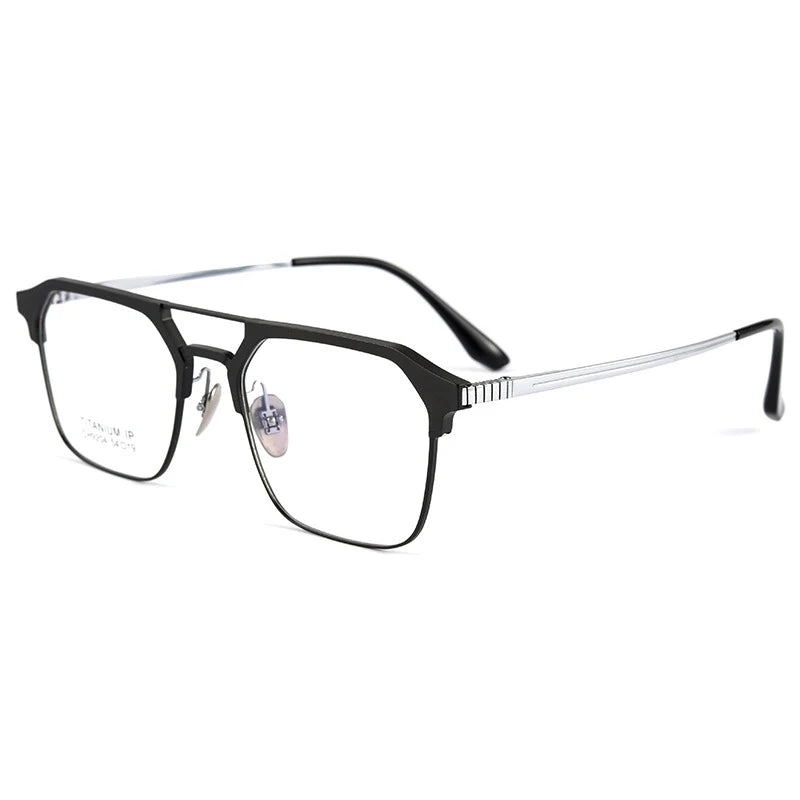 Handoer Men's Semi Rim Square Double Bridge Titanium Eyeglasses 9204 Semi Rim Handoer black and silver leg
