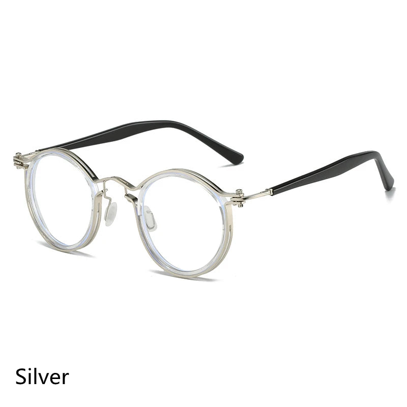 Kocolior Unisex Full Rim Round Alloy Acetate Hyperopic Reading Glasses 2203 Reading Glasses Kocolior Silver 0