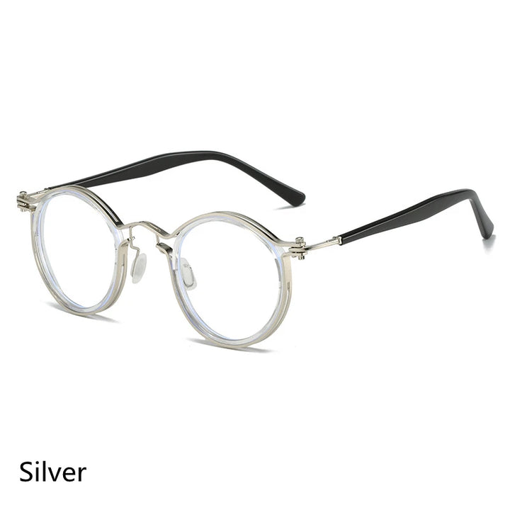 Kocolior Unisex Full Rim Round Alloy Acetate Hyperopic Reading Glasses 2203 Reading Glasses Kocolior Silver 0